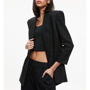 New Alice + Olivia Shan Linen Rolled Cuff Oversized Blazer Black 8 $550